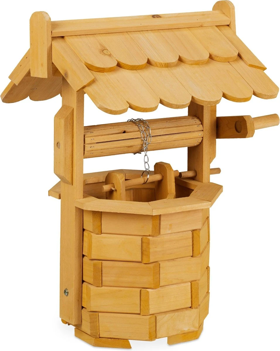 Relaxdays Waterput Tuin - Sierput Hout - Waterbron - Put - Tuinbron Met Emmer - Naturel